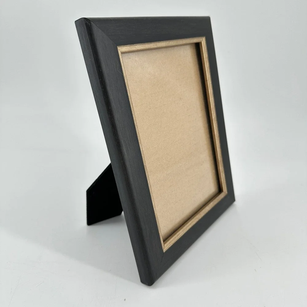 Threshold 5x7 Photo Frame Black and Gold Wood Grain Tabletop Wall Mount Decor